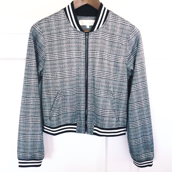 Y2K Plaid Cropped Houndstooth Bomber Jacket - Picture 5 of 10